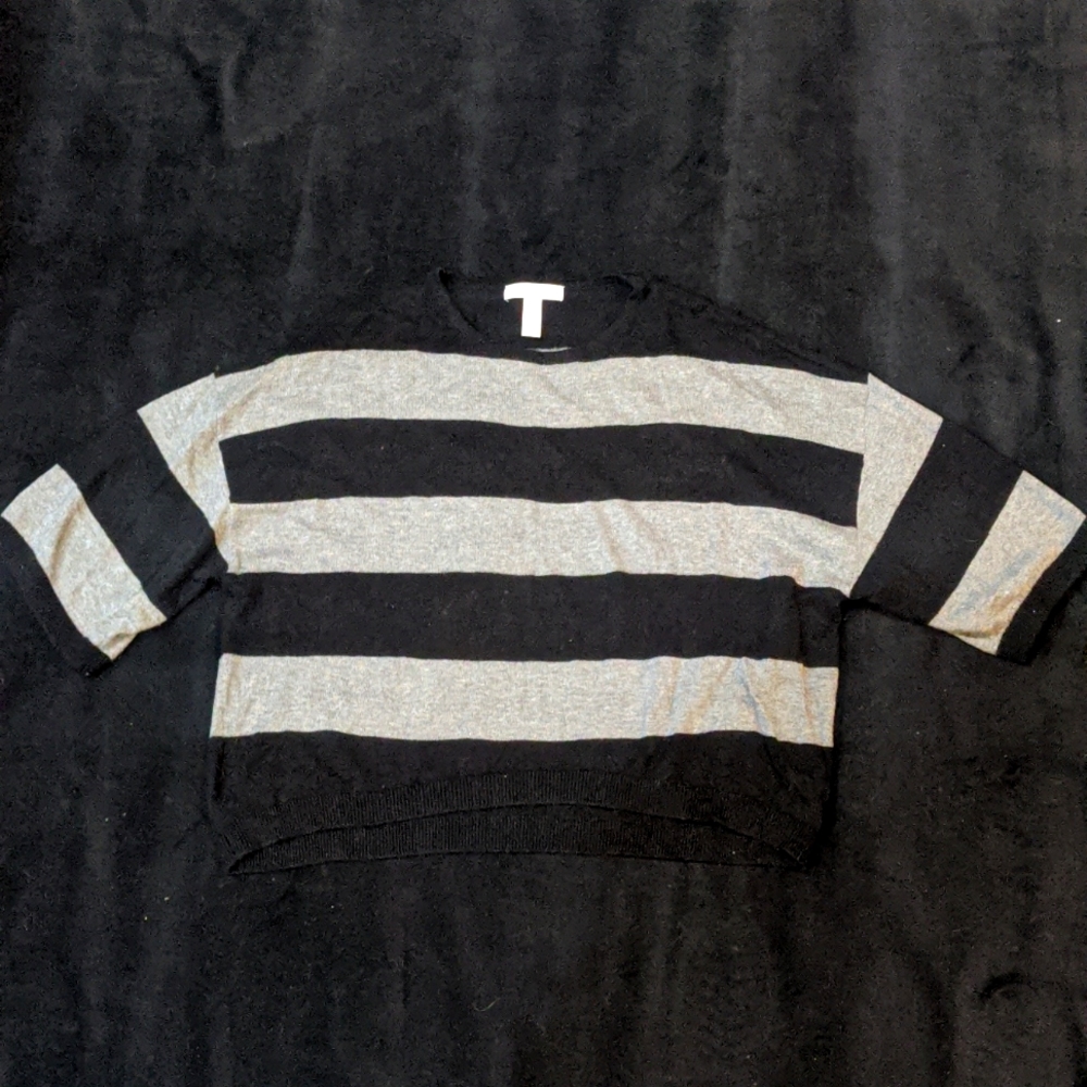 Black/Grey Striped Cropped Ambience Apparel Short Sleeved Sweater